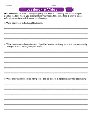 Reading worksheet for Fourth Grade Children engaging with the Leadership Reflections worksheet, exploring leadership traits and personal growth. Fourth grade students reflecting on their understanding of leadership qualities in a social emotional learning activity.