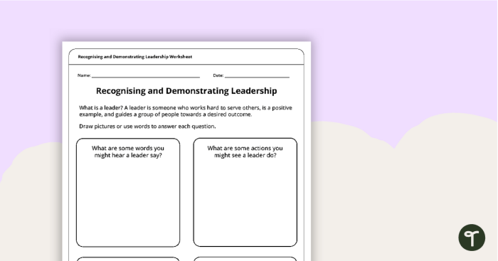 Explore the qualities of a good leader and personal reflections on leadership skills Leadership Reflections worksheet for fourth graders focusing on social emotional learning and leadership traits