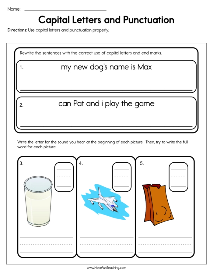 Punctuating Your Letter Worksheet 25 for Fourth Grade Language Arts Fourth grade student using a pencil to correct punctuation errors in a letter writing exercise