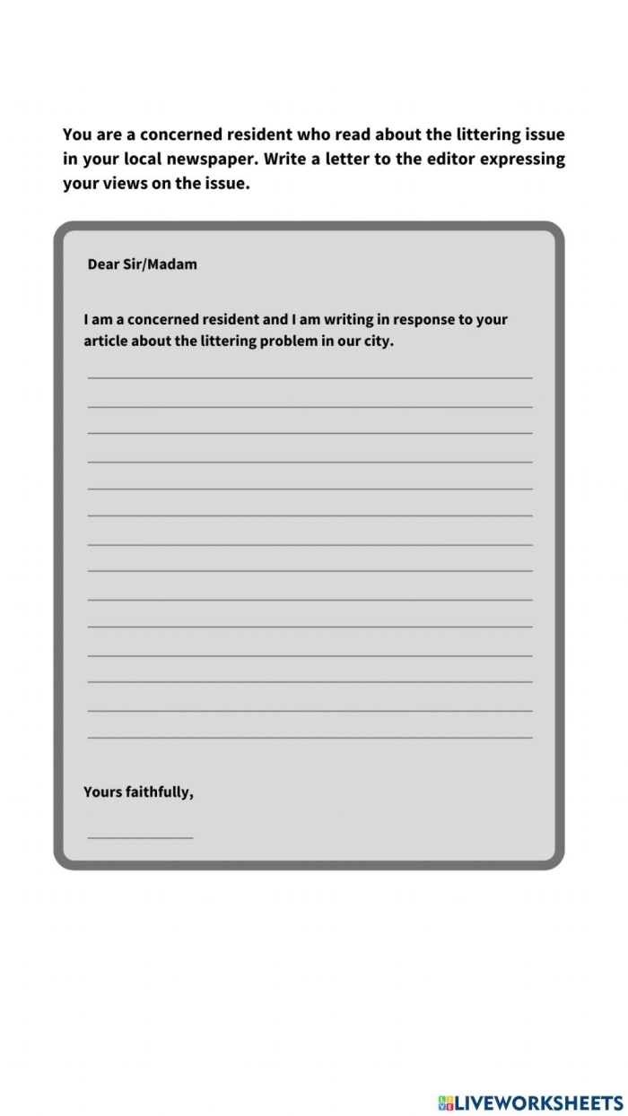 Grammar and Mechanics worksheet for Fourth Grade Letter Template worksheet designed for fourth graders to practice writing various types of letters. Educational resource for teaching students formal and informal letter writing skills.