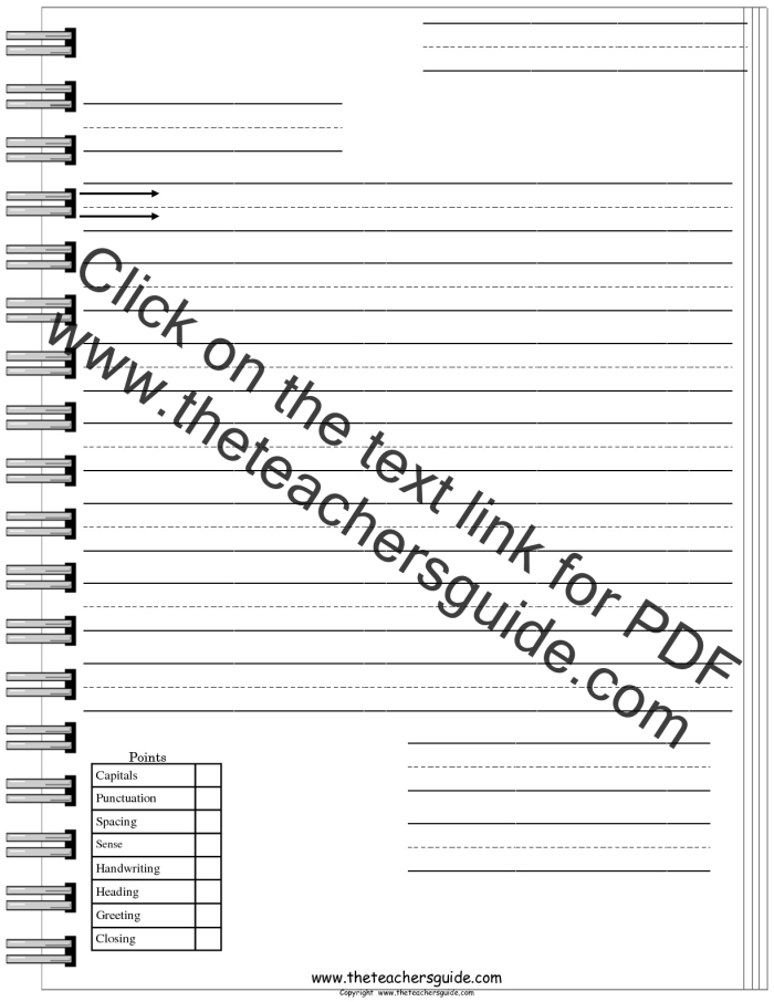 Grammar and Mechanics worksheet for Fourth Grade Letter template worksheet for teaching fourth graders how to write various types of letters. Visual guide for students practicing formal and informal letter writing skills.