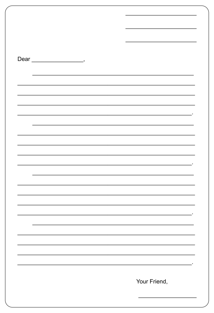 Grammar and Mechanics worksheet for Fourth Grade Letter template worksheet for fourth-grade students to practice writing different types of letters. Engaging resource for mastering formal and informal correspondence skills.