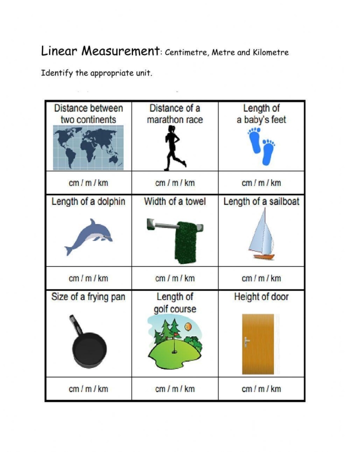 Linear Measurement Multiplication Practice Sheet for Grade 4 Students Fourth grade math worksheet featuring multiplication and linear measurement conversion tables