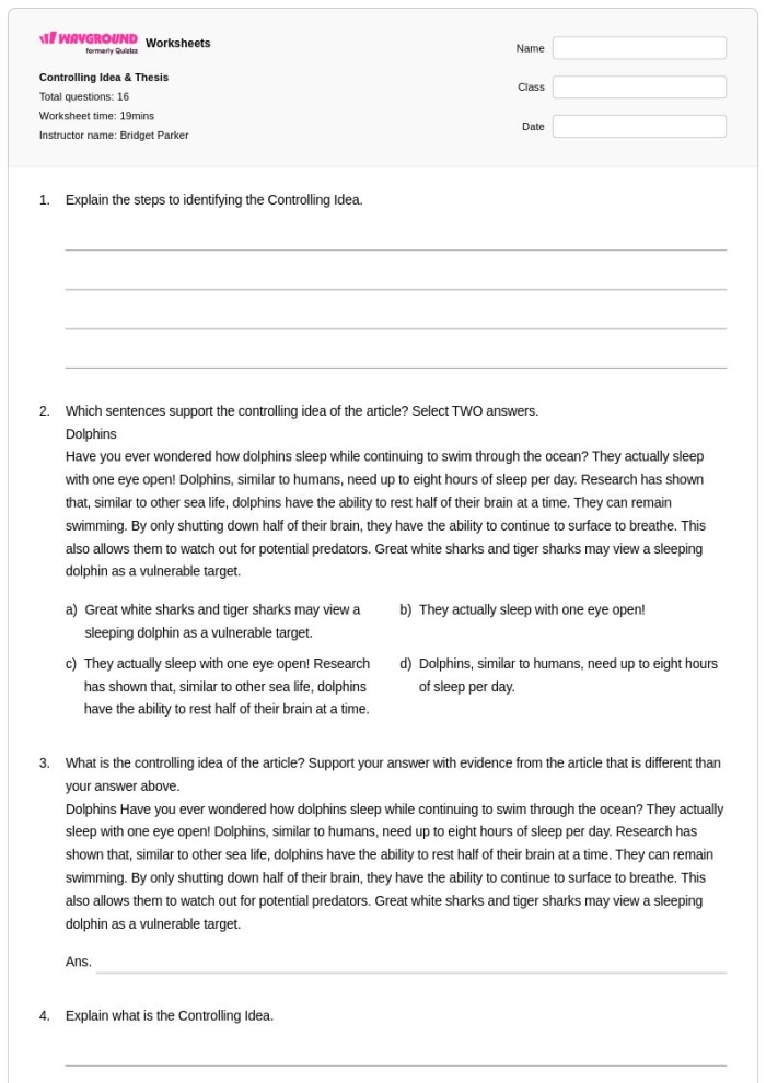 Worksheet for crafting thesis statements in literary essays for fourth graders