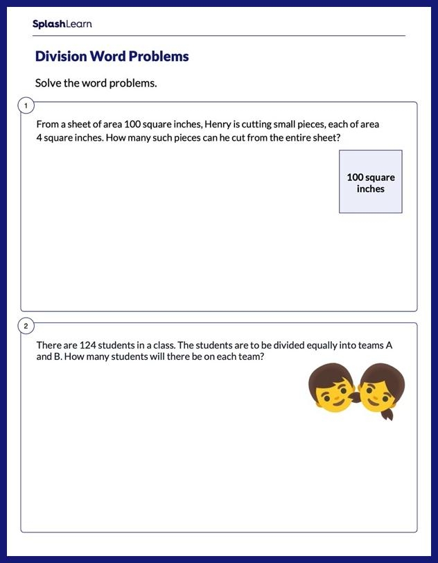 Image 5: Division word problem practice for elementary math students Fourth grade long division word problems worksheet with equations to solve and answer spaces