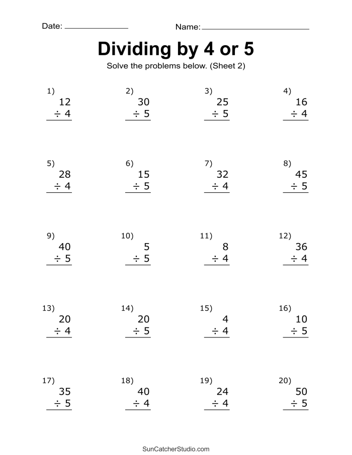 Fourth grade students practice long division with this 30 problem review worksheet