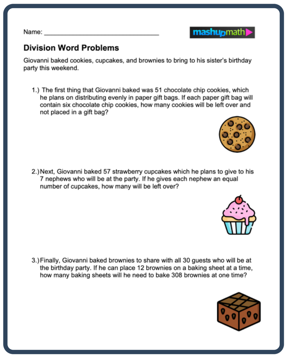 Long Division Word Problems worksheet for fourth graders featuring math problems to solve