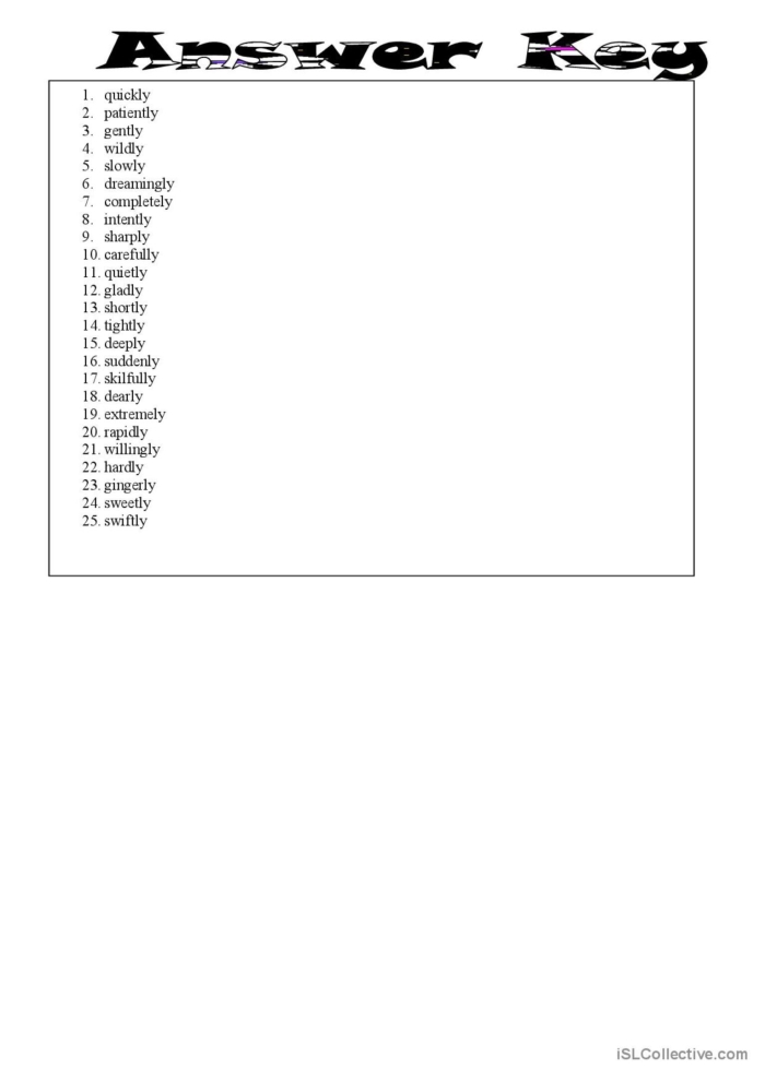 Fourth-grade -ly adverbs exercise focusing on subtraction and sentence integration. Worksheet for practicing -ly adverbs by converting adjectives into adverbs for sentence use.