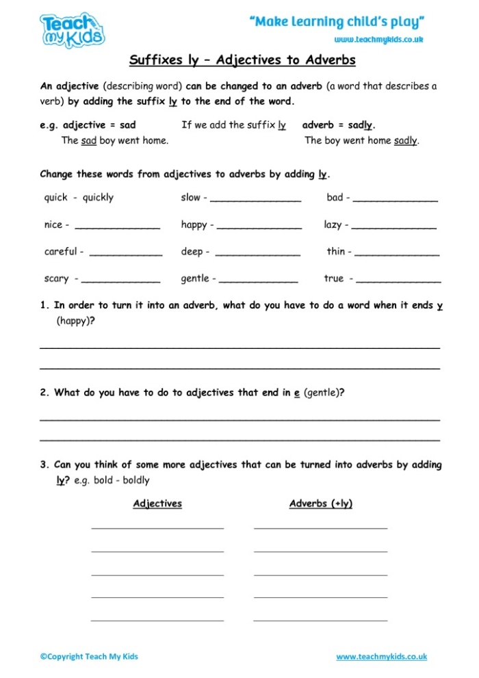 Subtraction worksheet for Fourth Grade Worksheet featuring fourth graders learning about -ly adverbs through adjectives and sentence completion. Engaging -ly adverbs worksheet for subtraction practice in fourth grade.