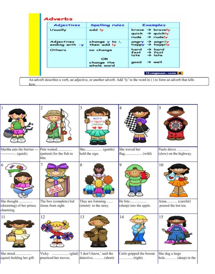 Engaging -ly adverbs worksheet for enhancing vocabulary and sentence structure skills Worksheet featuring -ly adverbs with a focus on transforming adjectives for fourth graders