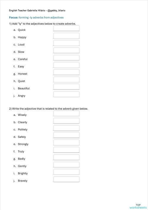 Transform adjectives into adverbs in this engaging subtraction activity for students. Worksheet illustrating -ly adverbs for fourth graders with examples and exercises.