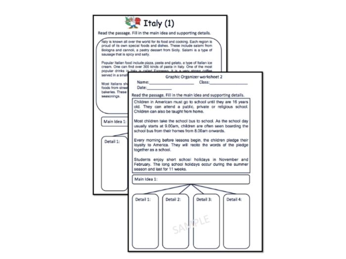 What's It All About Main Ideas and Supporting Details Educational Worksheet for Elementary Students Fourth grade students learning to identify main ideas and supporting details in an Earth and Space Science passage on a worksheet