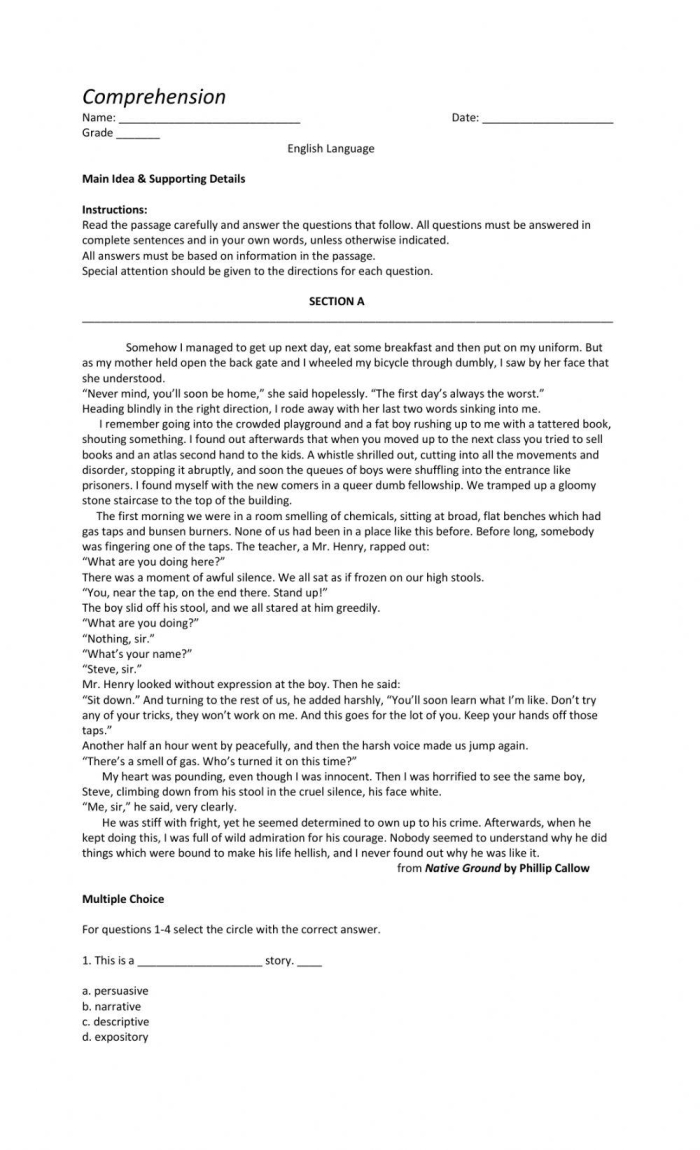Main Ideas and Supporting Details Practice Activity for Elementary Science Learners Fourth grade worksheet showing main idea and supporting details exercise for earth and space science concepts