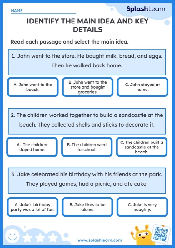 Fourth grade worksheet about identifying the main idea within Native American culinary history