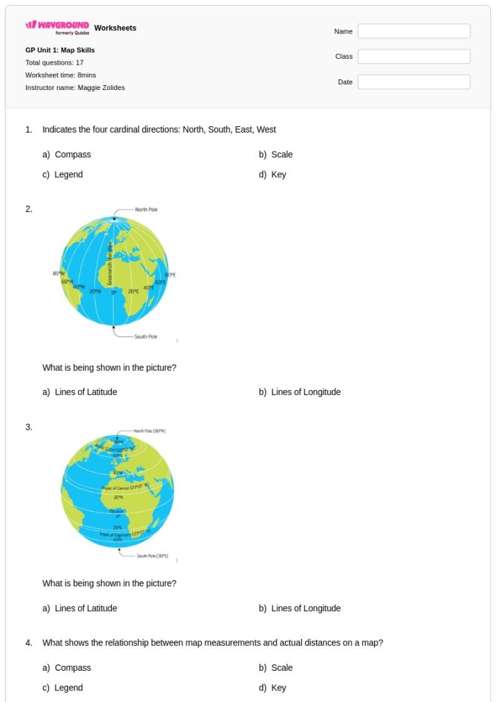 Map grid worksheet for fourth grade geography lesson number six Fourth grade student working on a map grid worksheet to navigate an old-fashioned map
