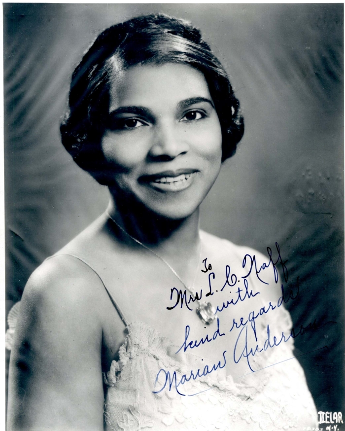 A fourth-grade worksheet featuring Marian Anderson's biography and comprehension questions