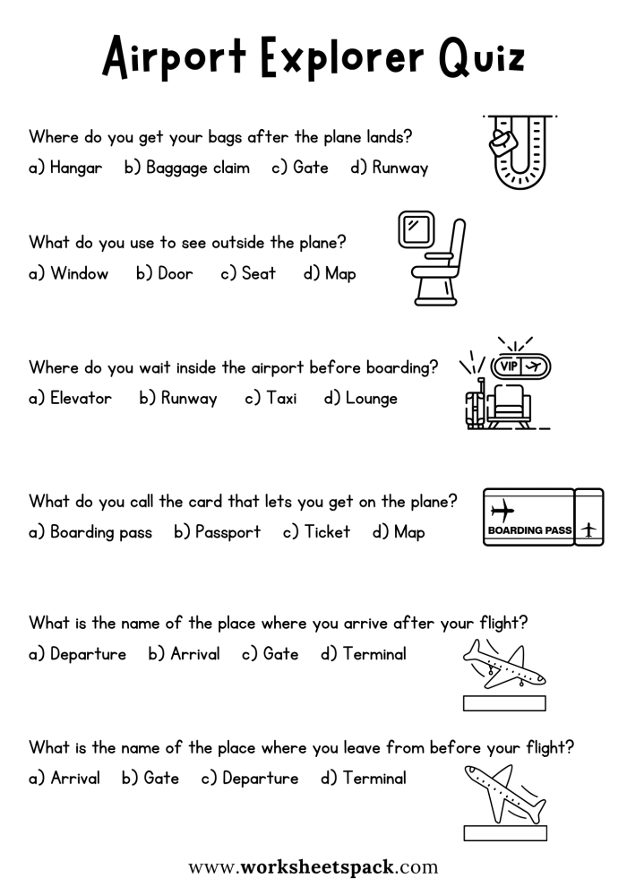 Airport Schedule worksheet for solving math problems related to flight times