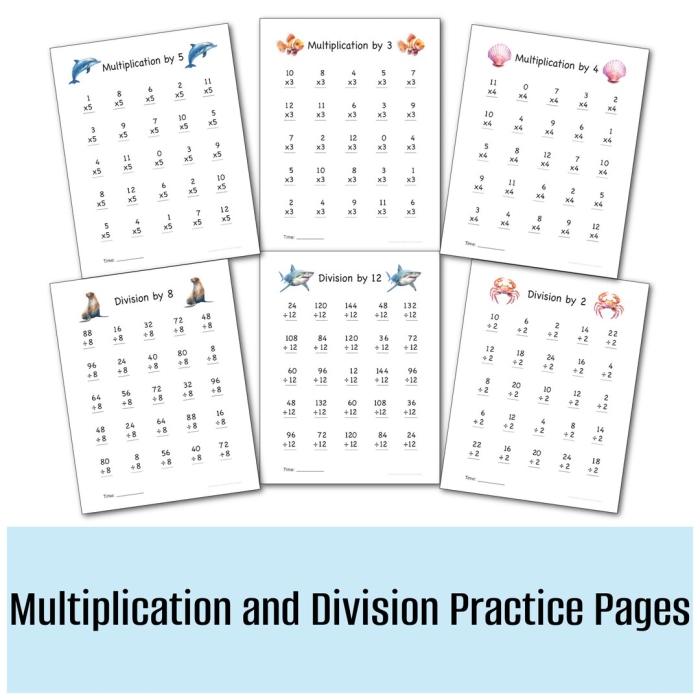 Fourth-grade math worksheet for practicing multiplication and division skills Multiplication and division practice worksheet designed for fourth graders