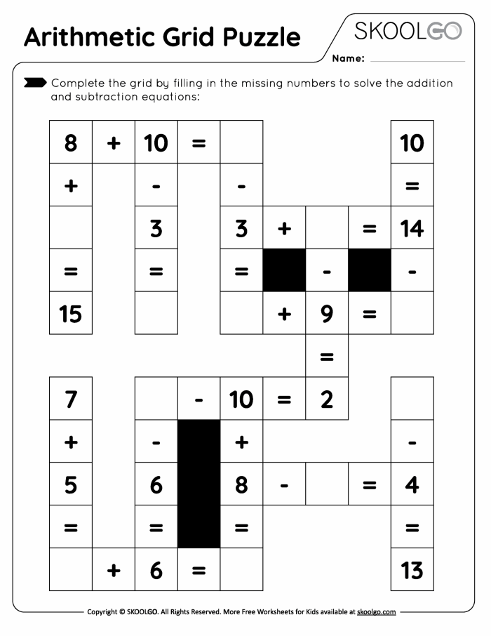 Engaging Ken Ken style math grid puzzles for students to solve and enjoy Math Grid Puzzlers worksheet featuring challenging math puzzles for fourth graders