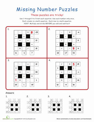 Engaging math grid puzzles that offer a fun twist on the classic Ken Ken game Math Grid Puzzlers worksheet for fourth graders featuring challenging math puzzles