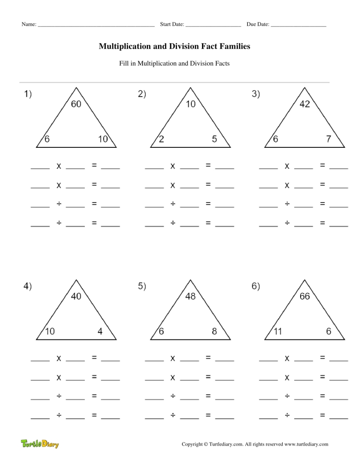 Multiplication and Division Practice Worksheet Number 15 Fourth grade math worksheet featuring multiplication and division practice problems