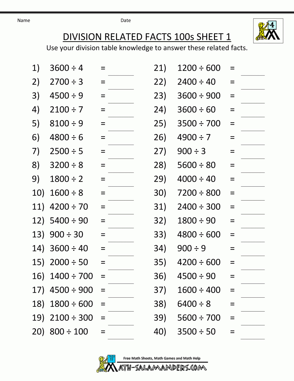 Multiplication and Division Practice Worksheet Number 25 for Fourth Grade Math Fourth grade student working on a math worksheet focusing on multiplication and division equations