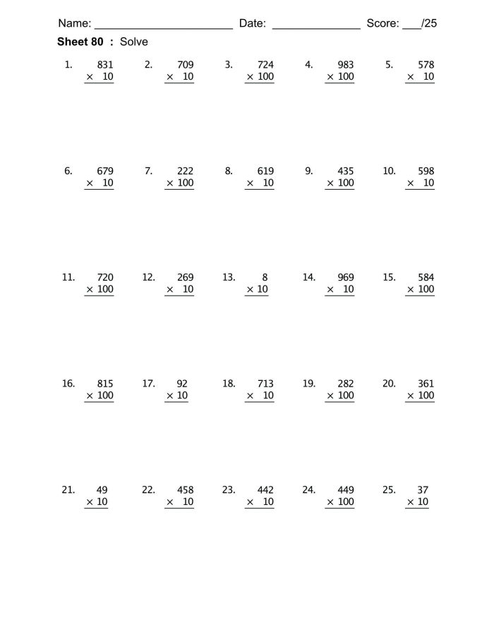 Multiplication and Division Practice Worksheet for Fourth Graders Fourth-grade math worksheet focused on practicing multiplication and division skills