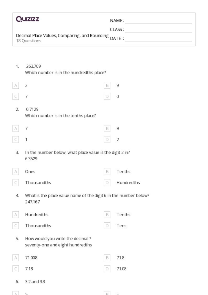 Subtraction worksheet for Fourth Grade Worksheet for fourth graders focusing on place value and rounding concepts in subtraction. Math Review Part 1: Place Value and Rounding assessment sheet for number sense.