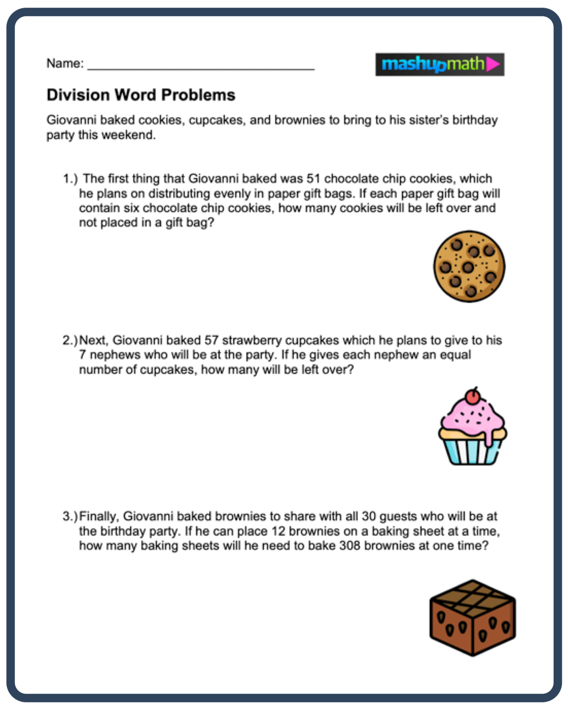 Fourth grade math word problems worksheet focused on general counting and arithmetic skills