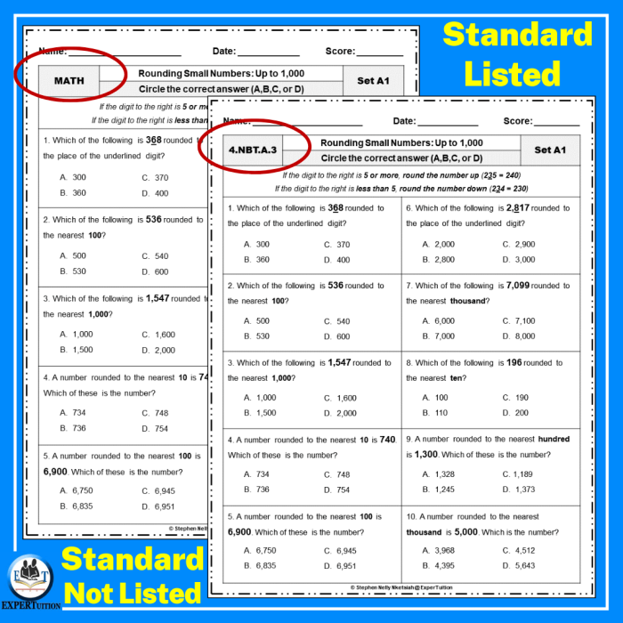 Comprehensive assessment for understanding number sense in subtraction Math Review Part 1 worksheet focusing on place value and rounding for fourth graders