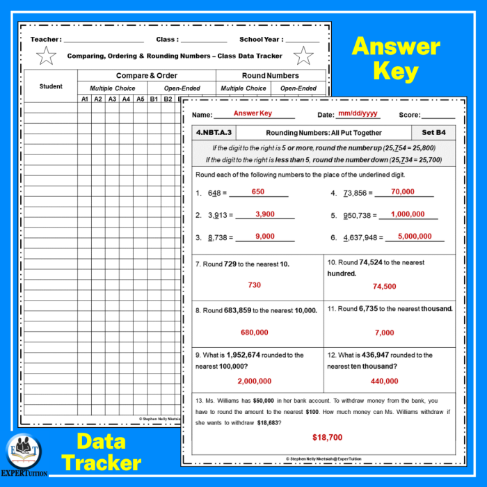 Math Review Part 1: Place Value and Rounding Assessment Worksheet Fourth-grade worksheet focused on place value and rounding concepts for math review