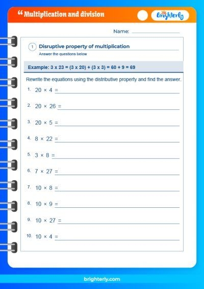 Multiplication and Division Practice Worksheet Number 18 for Fourth Grade Students Fourth grade math worksheet featuring multiplication and division practice problems for student development