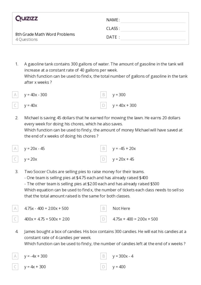 Math word problems worksheet for fourth grade students focusing on counting and numbers