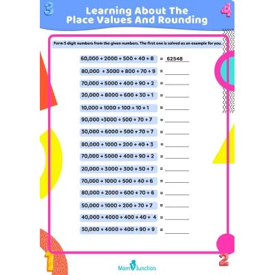 Math Review Part 1: Place Value and Rounding Assessment Worksheet Fourth grade math worksheet focusing on place value and rounding concepts
