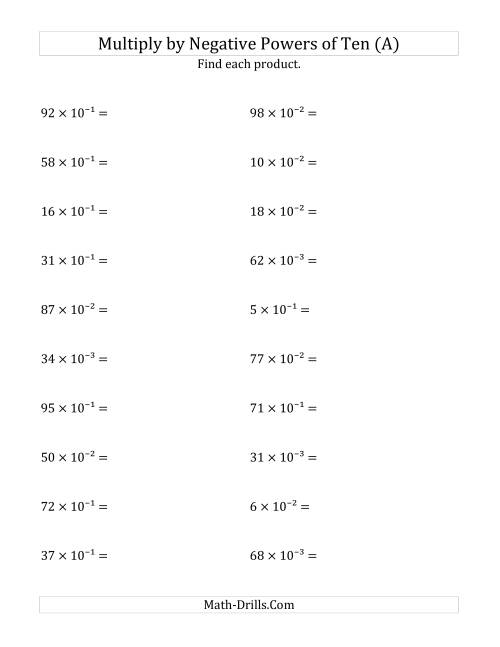Multiply by Powers of 10 Math Worksheet for Grade 4 Students 8 Fourth grade student practicing math problems on a worksheet about multiplying numbers by powers of 10