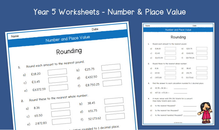 Math Review Part 1: Place Value and Rounding Assessment Worksheet for Grade 4 Fourth grade math review worksheet focusing on place value and rounding concepts