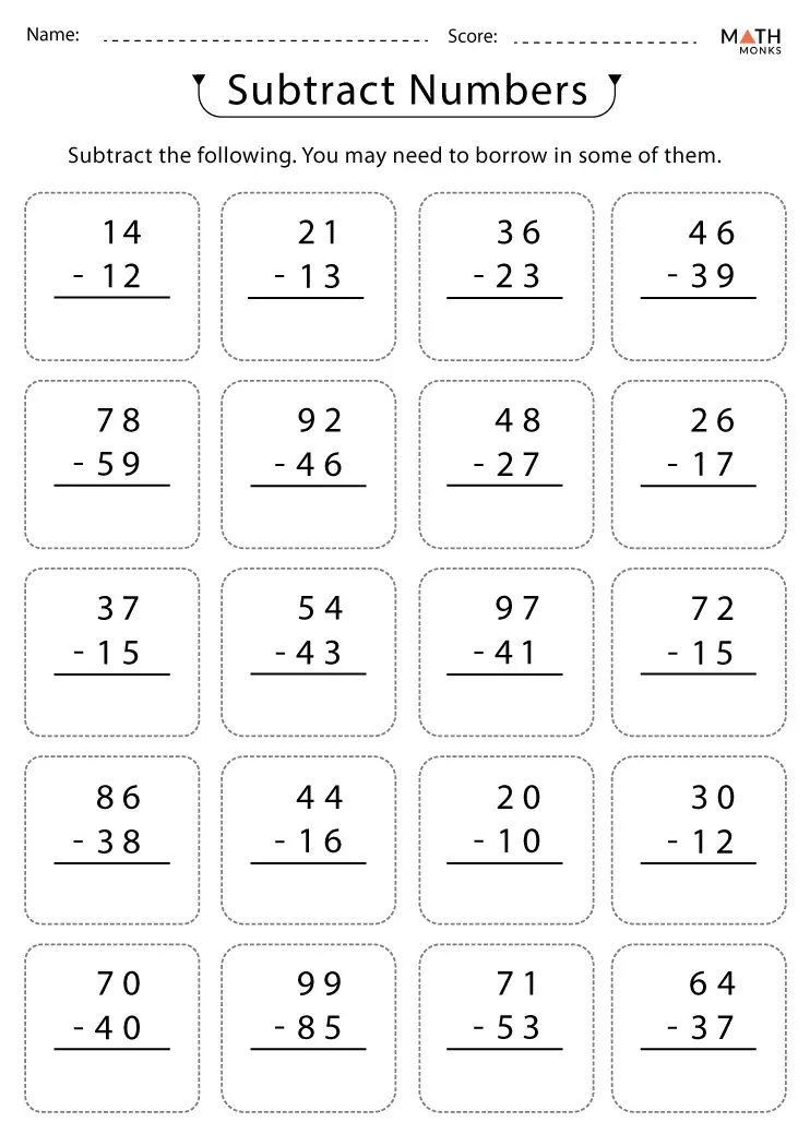 Fourth grade math worksheet for practicing multidigit decimal subtraction for speed and accuracy