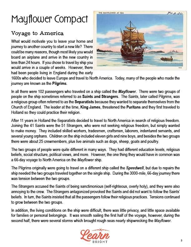 A colorful illustration of the Mayflower ship for a fourth grade life science worksheet number 23