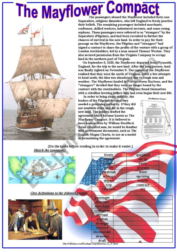 ALT text for a worksheet about The Mayflower, showcasing the Pilgrims' historic voyage