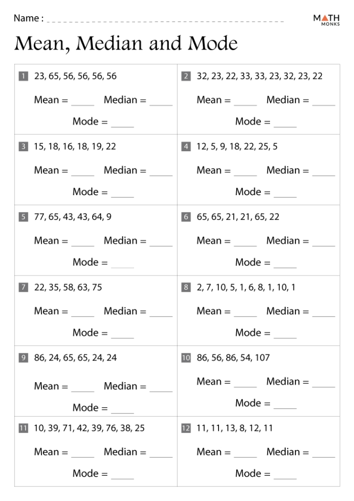 Educational resource for mastering basic statistics through engaging math challenges Worksheet featuring exercises on finding the mean, median, and mode for fourth graders