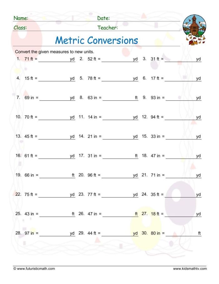 Units of Measurement Quiz Worksheet for Grade 4 Worksheet featuring various units of measurement for fourth graders