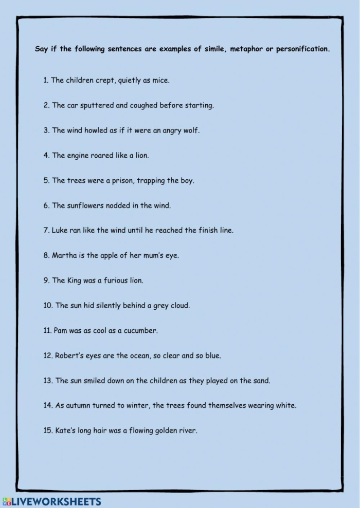 Colorful worksheet featuring Tennyson the Turtle teaching fourth graders about metaphors and similes