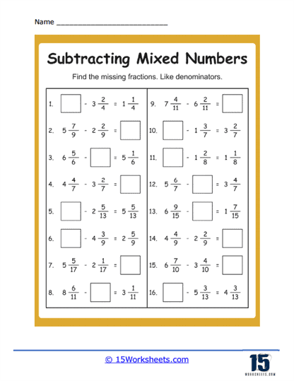 Adding and Subtracting with Mixed Numbers worksheet for Fourth Grade