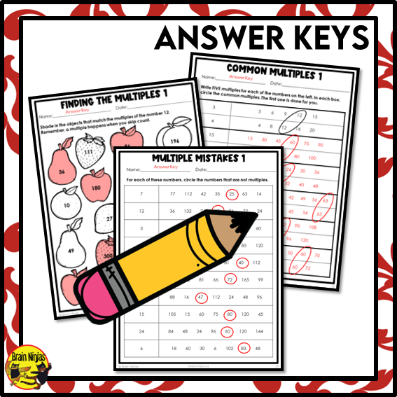 Fourth grade math worksheet for identifying multiples of whole numbers