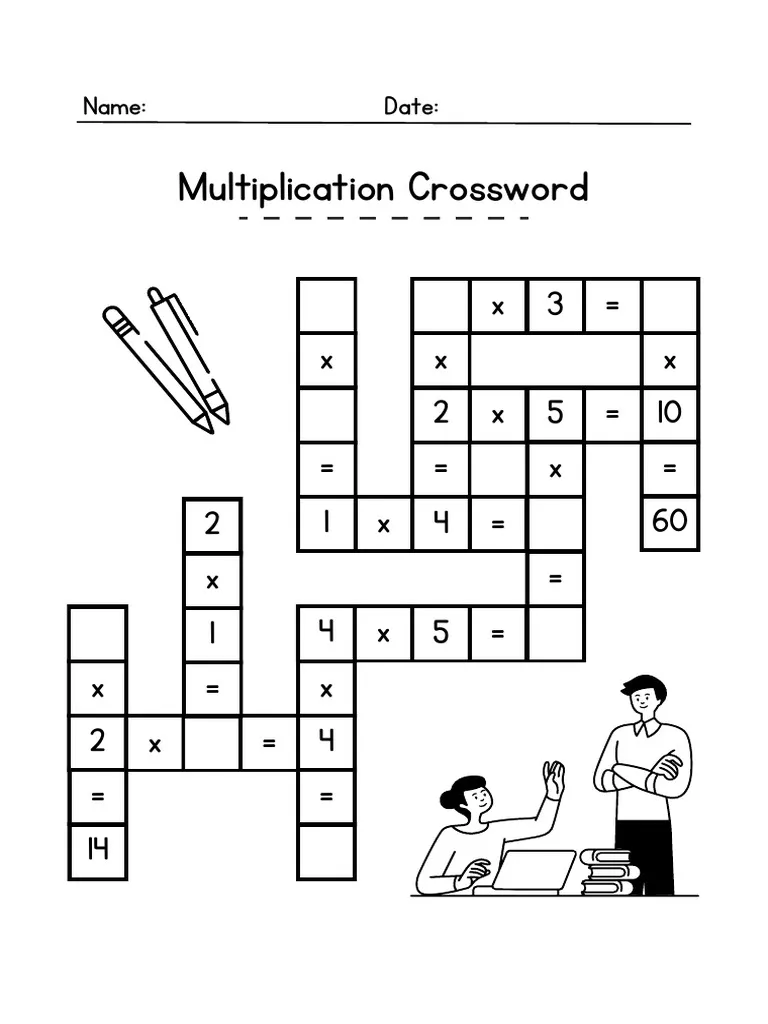 Fourth grade multiplication crossword puzzle worksheet for measurement practice