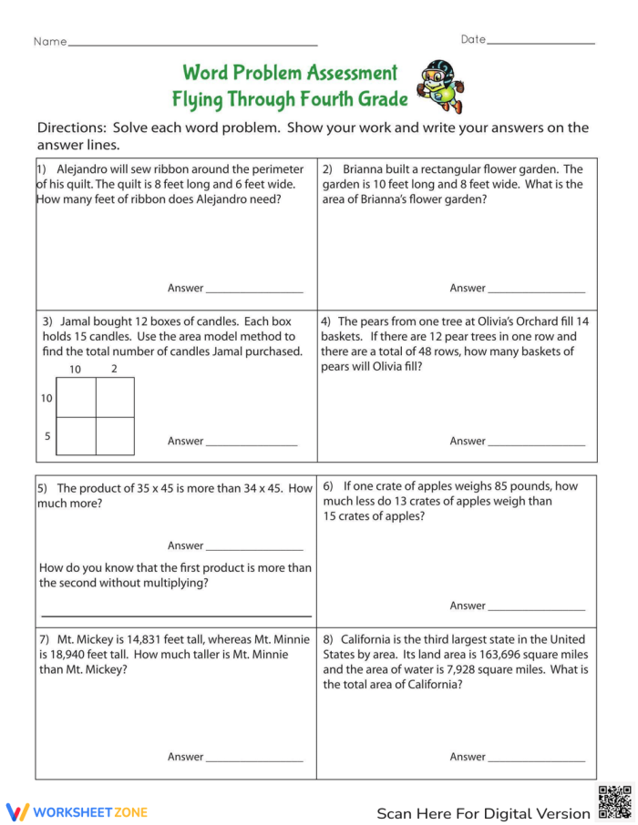 Multiplication and division worksheet for fourth graders to assess math facts fluency