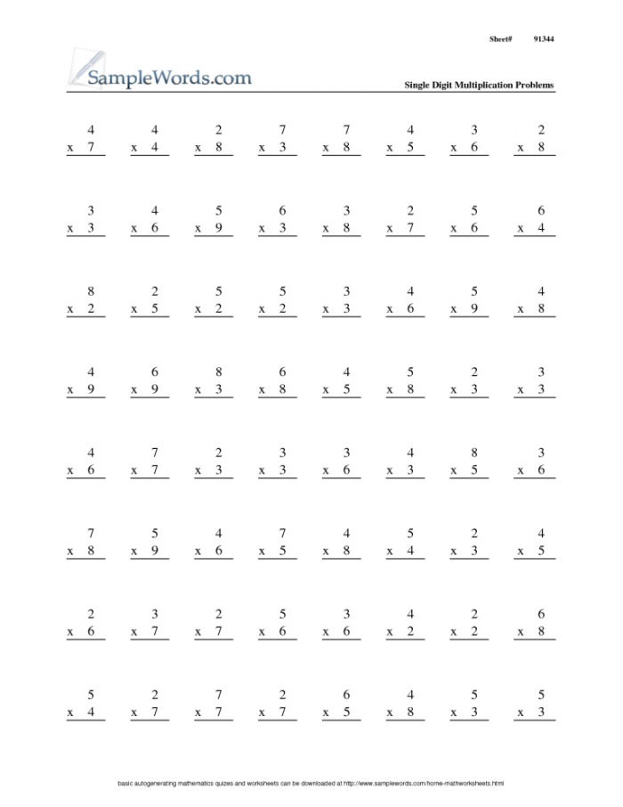 Math Madness: Engaging multiplication facts worksheet for fourth grade students Multiplication practice worksheet designed for fourth graders focusing on math skills