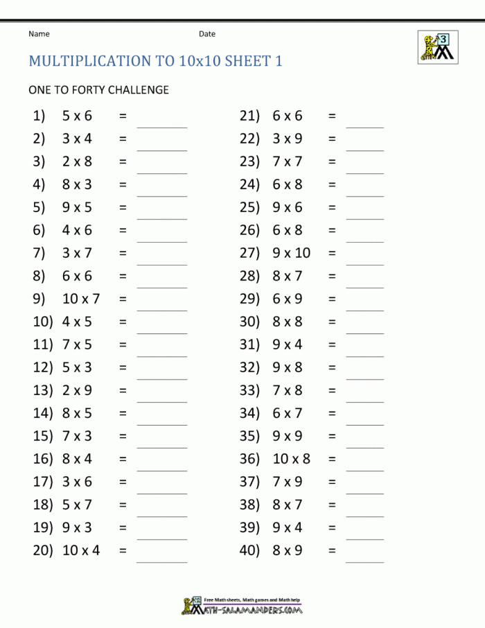 Engaging Math Madness multiplication facts worksheet for fourth graders to enhance their skills Fourth grade students practicing multiplication facts on a colorful worksheet titled Math Madness