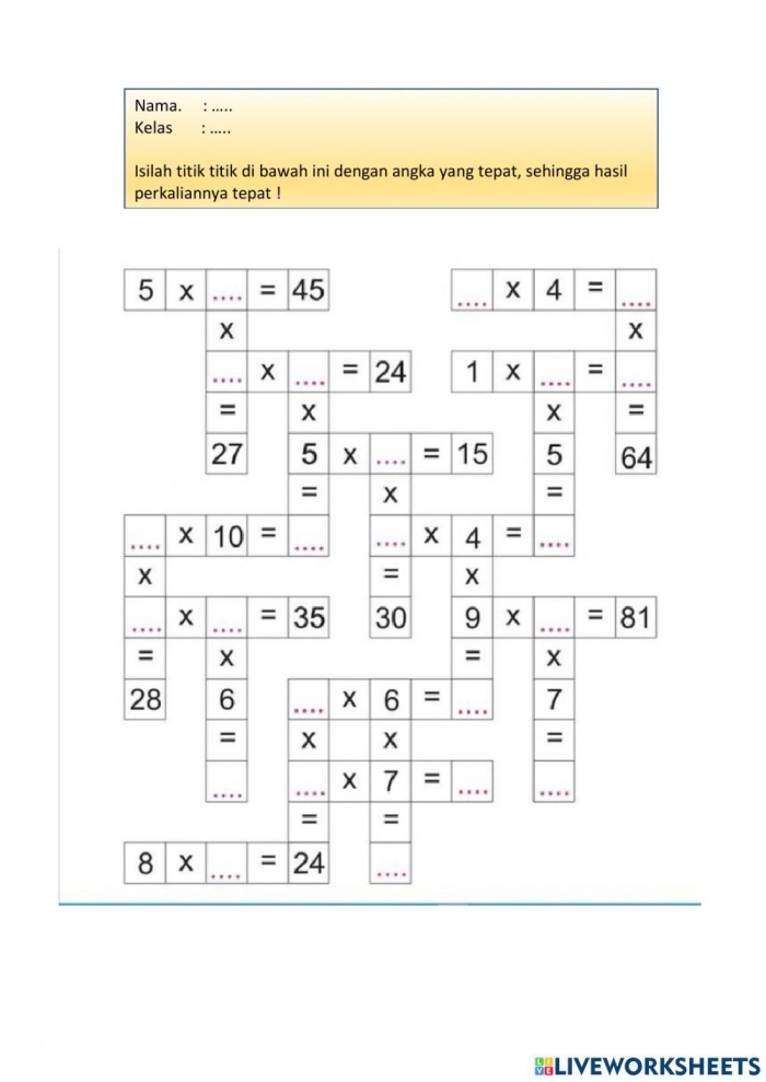 Fourth grade students completing a multiplication crossword puzzle worksheet focused on measurement math skills