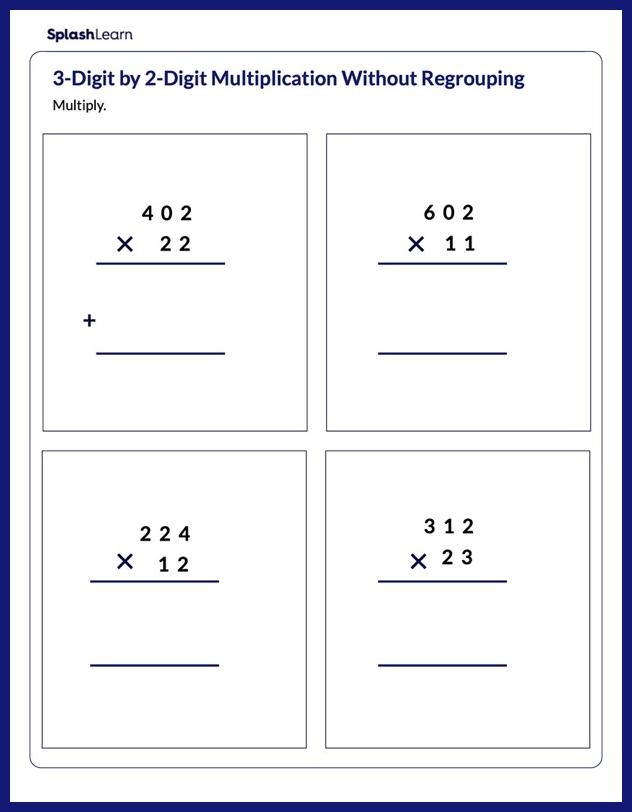 Multiplication with Regrouping worksheet featuring 40 practice problems for fourth graders